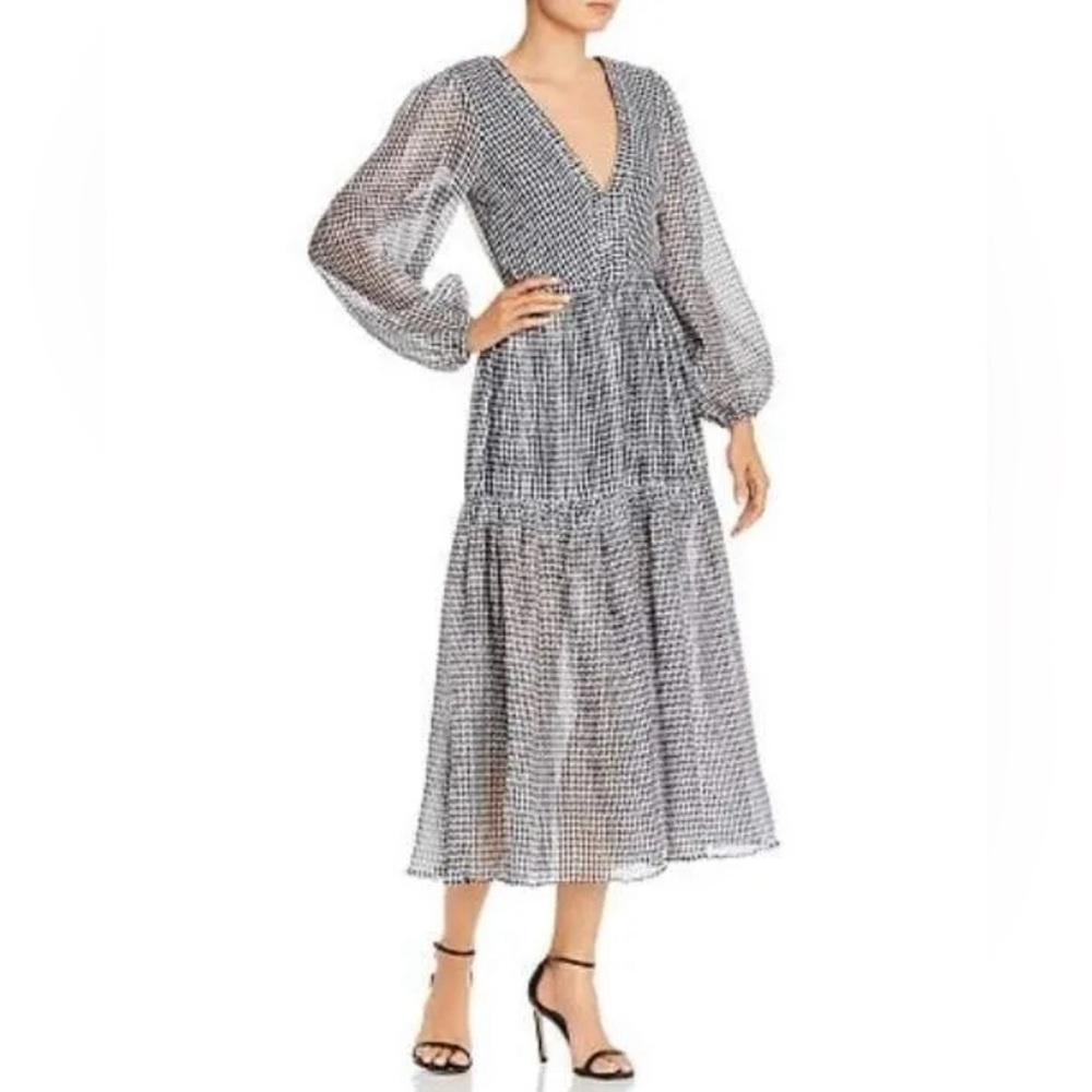 Bec & Bridge Nadine Crinkled Gingham Midi Dress Black S (US4) NWT